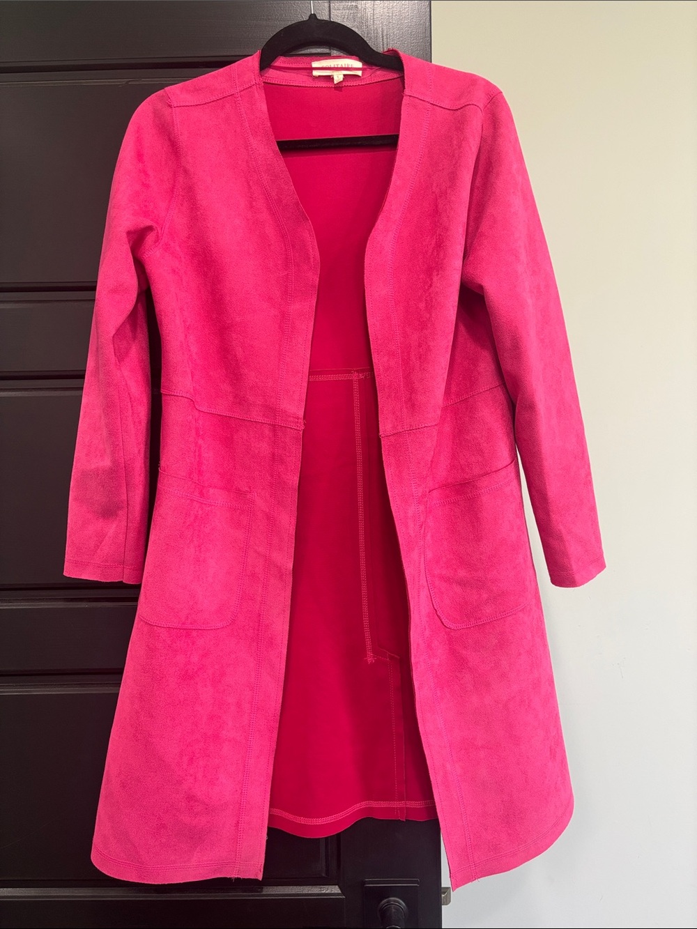 Solitaire Hot Pink Open-Front Long Trench Coat